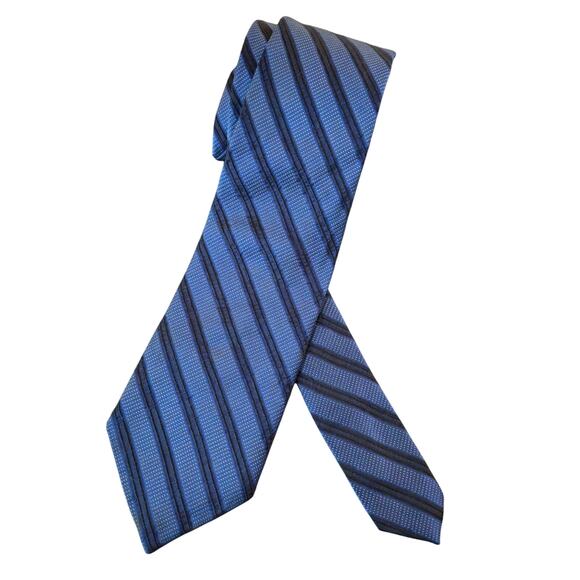 Vintage Christian Dior Jeune Homme Silk Tie Blue Diagonal Stripes USA Made - Picture 1 of 6